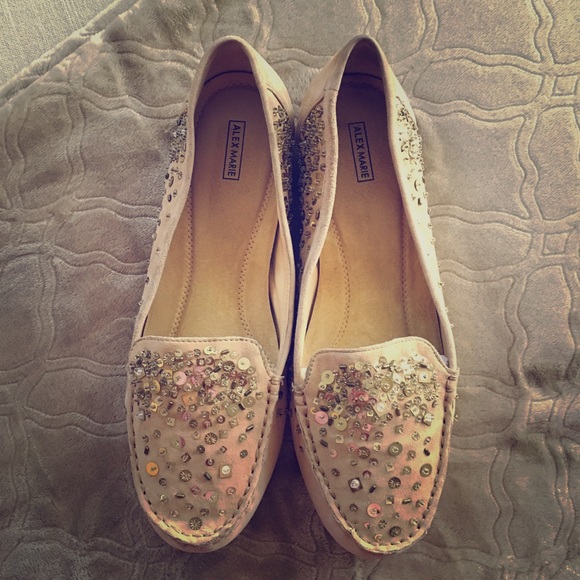 Alex Marie Shoes - Alex Marie tan suede loafers with sparkles